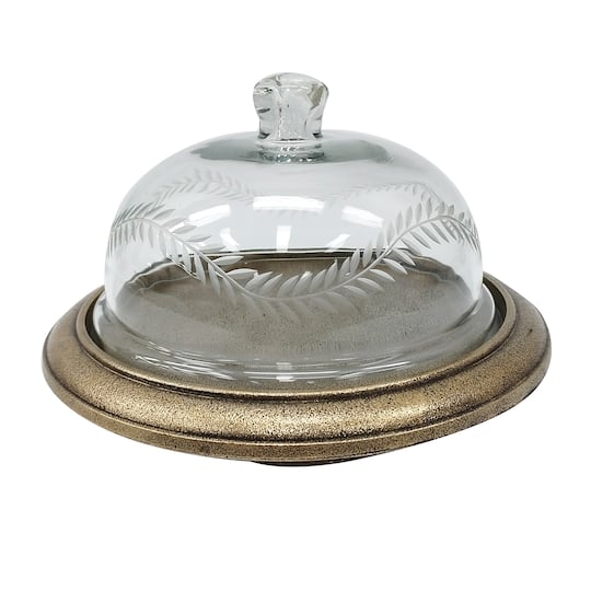 10" x 7" Metal Cake Stand with Glass Cloche by Ashland®
